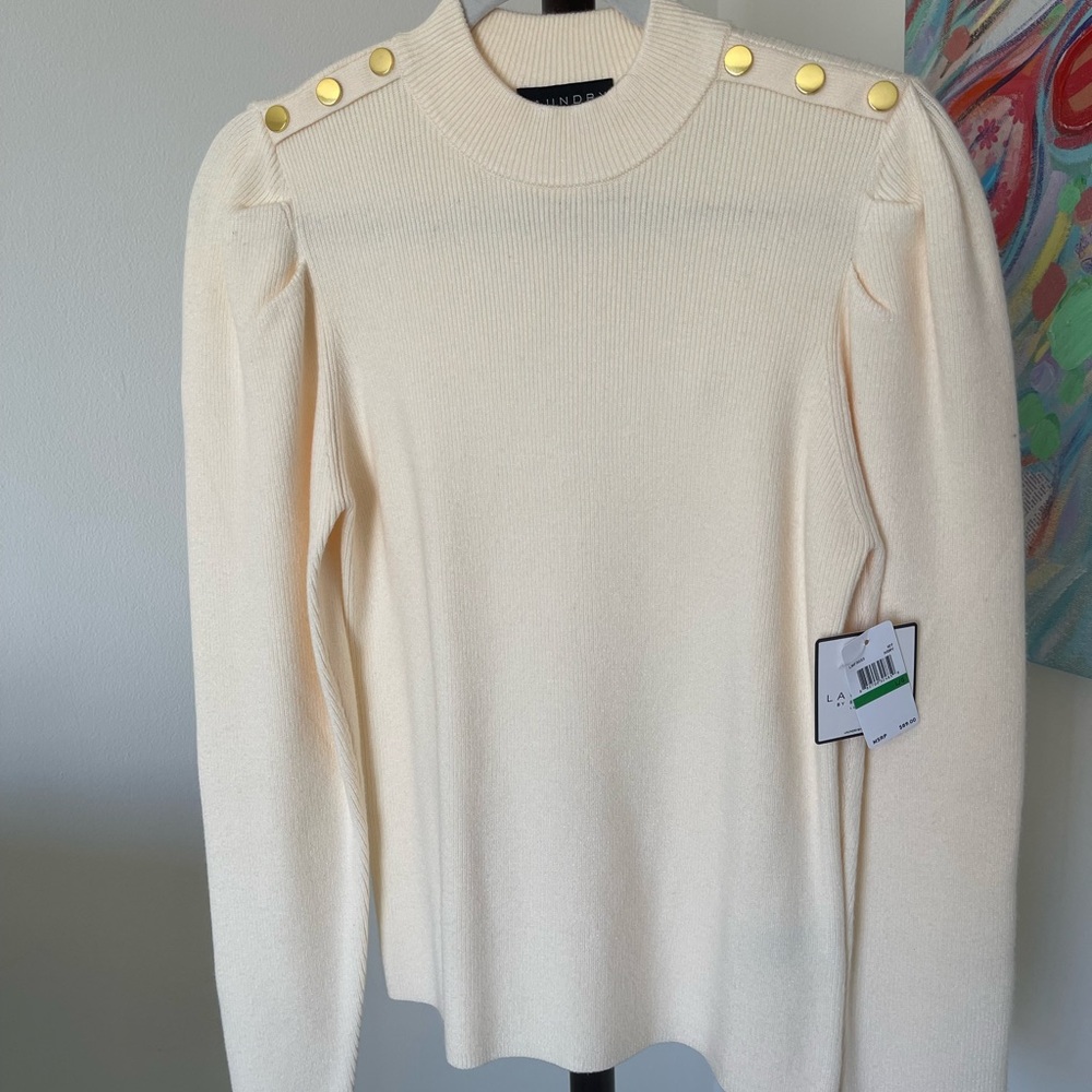 Laundry By Shelli Segal Cream and Gold Cowl Neck Sweater